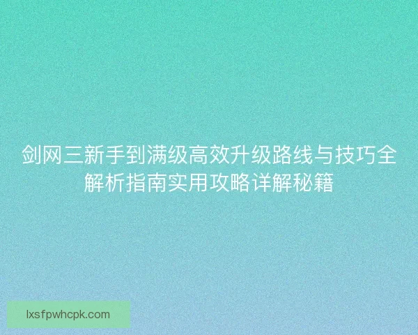 剑网三新手到满级高效升级路线与技巧全解析指南实用攻略详解秘籍